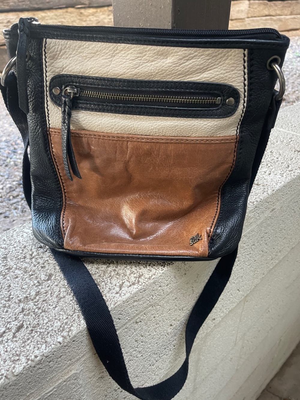 The Sak Leather Crossbody Bag in Black, Cream & Brown